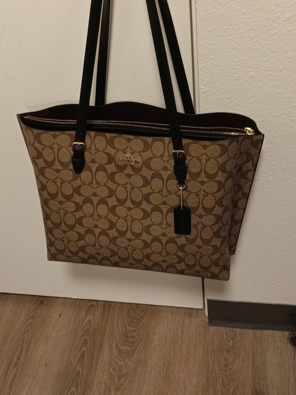 Brand New Coach Tan/Brown Signature Canvas Tote with Black Straps Never Used